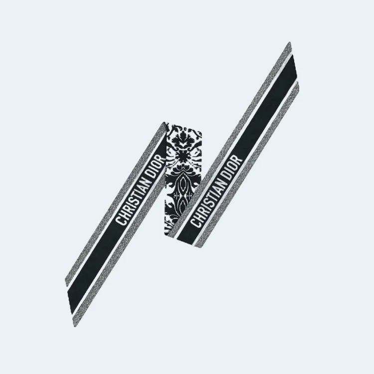 디올 화이트 앤 블랙 실크 트윌 미차 스카프