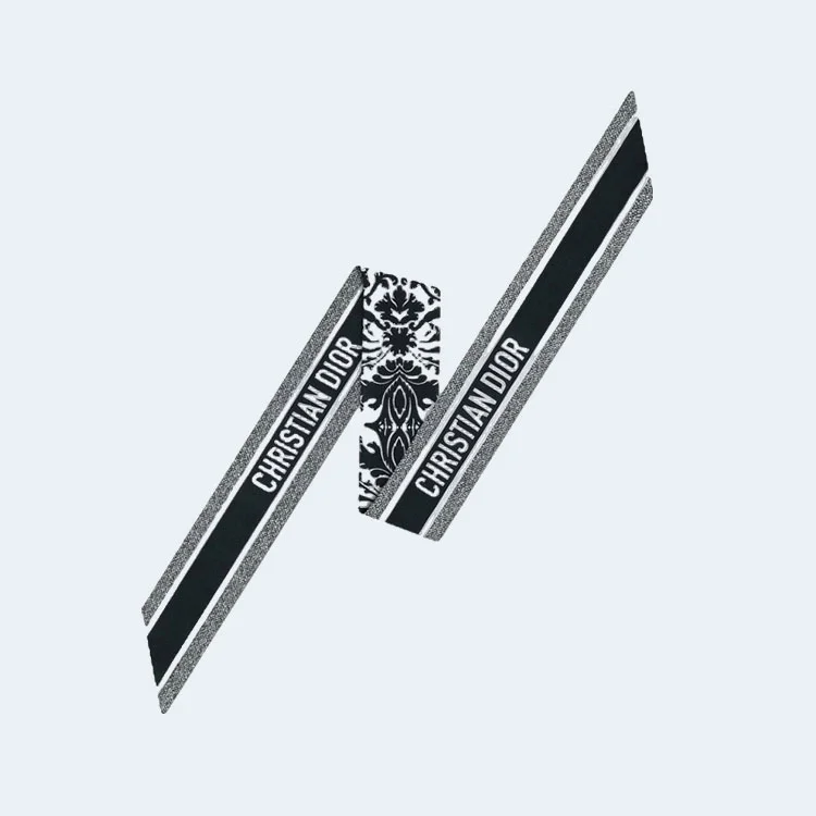 디올 화이트 앤 블랙 실크 트윌 미차 스카프