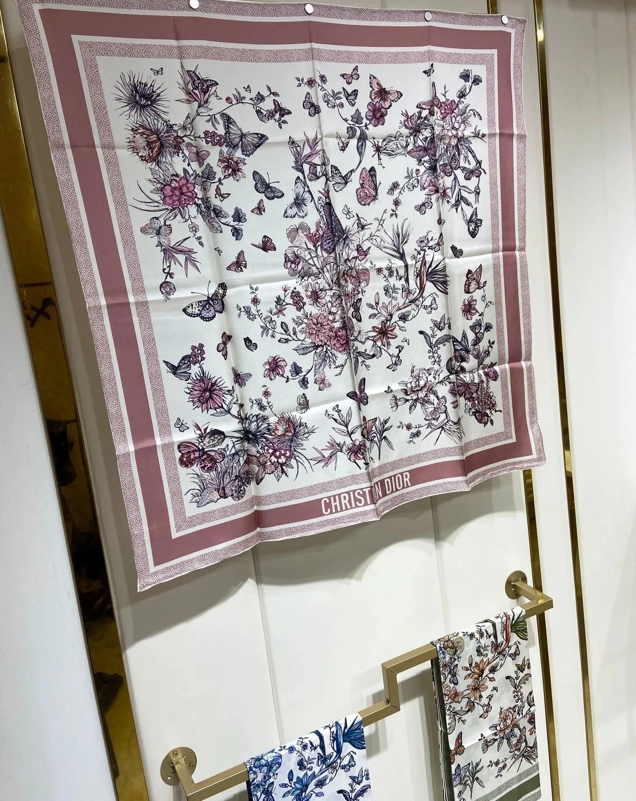 디올 TOILE DE JOUY 멕시코 90 스퀘어 핑크 스카프