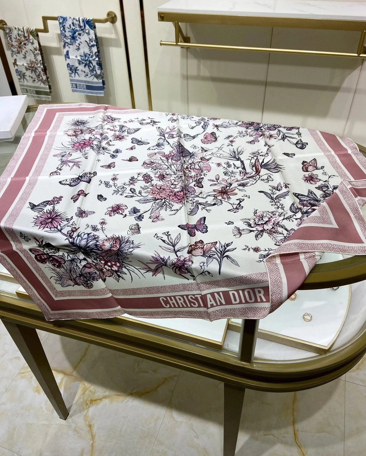 디올 TOILE DE JOUY 멕시코 90 스퀘어 핑크 스카프