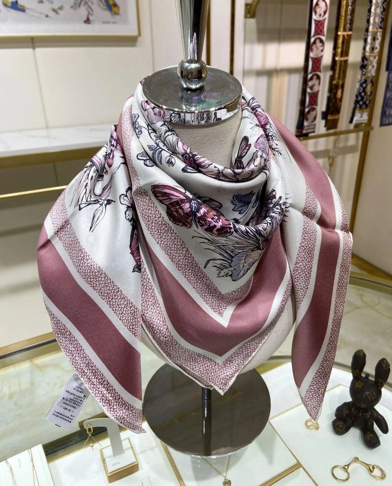 디올 TOILE DE JOUY 멕시코 90 스퀘어 핑크 스카프