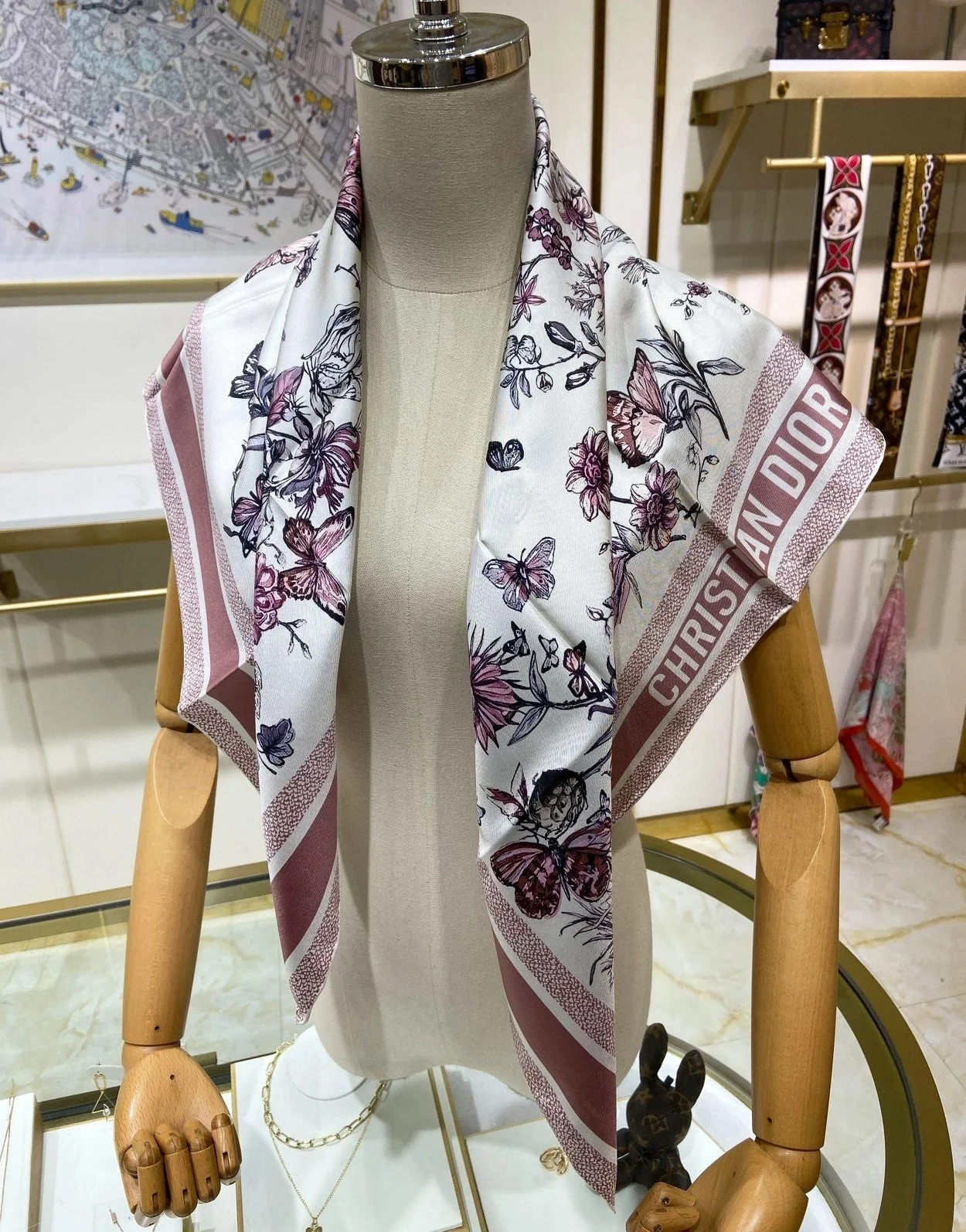 디올 TOILE DE JOUY 멕시코 90 스퀘어 핑크 스카프