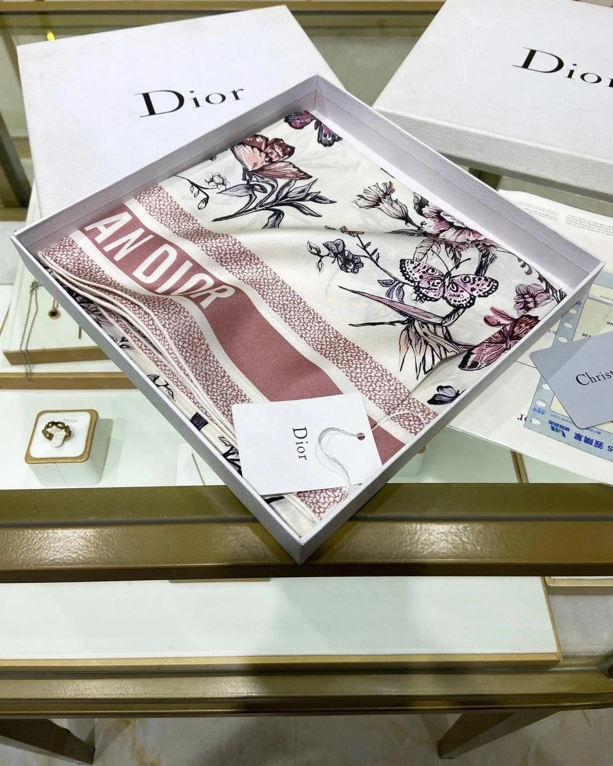 디올 TOILE DE JOUY 멕시코 90 스퀘어 핑크 스카프