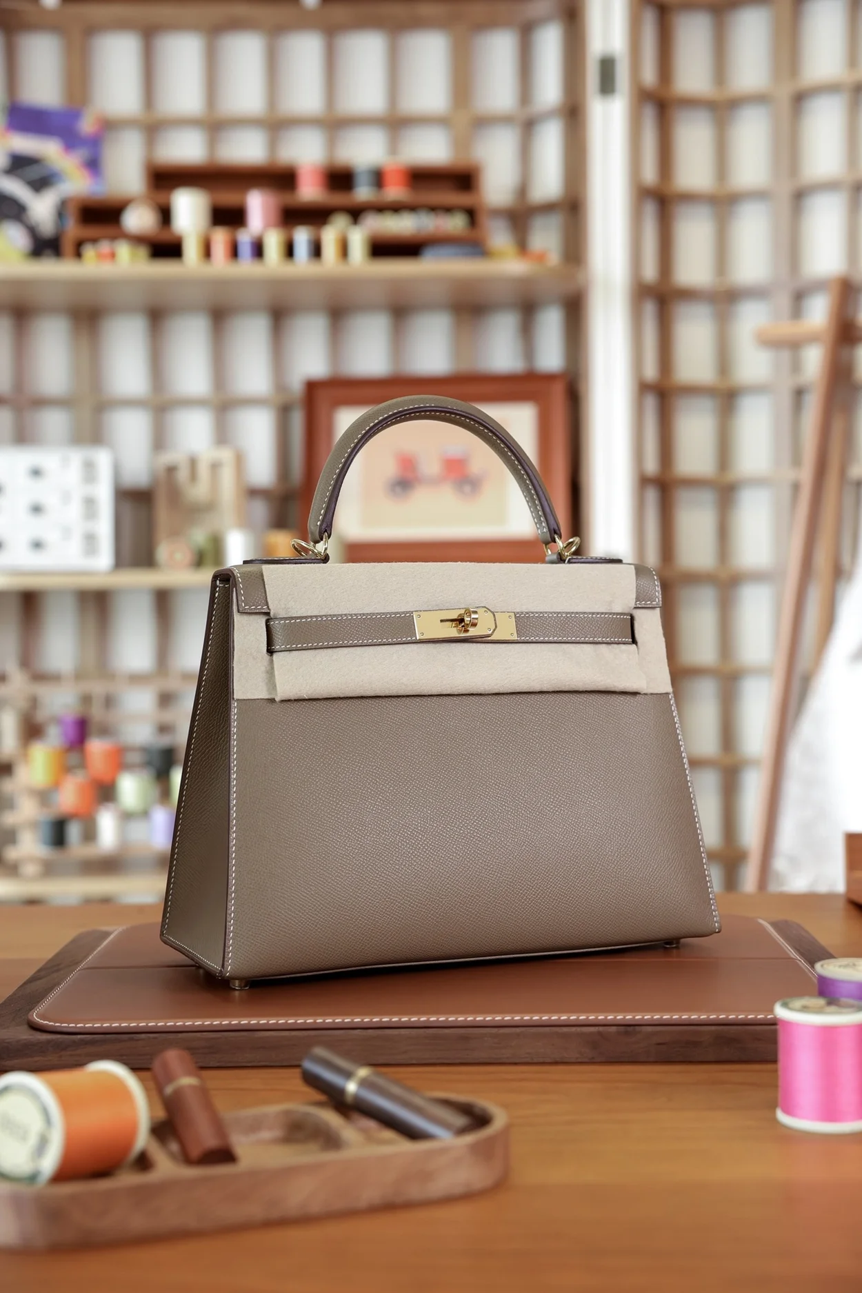 에르메스 켈리 25 셀리에 에토프 골드 하드웨어 (100% HAND MADE)