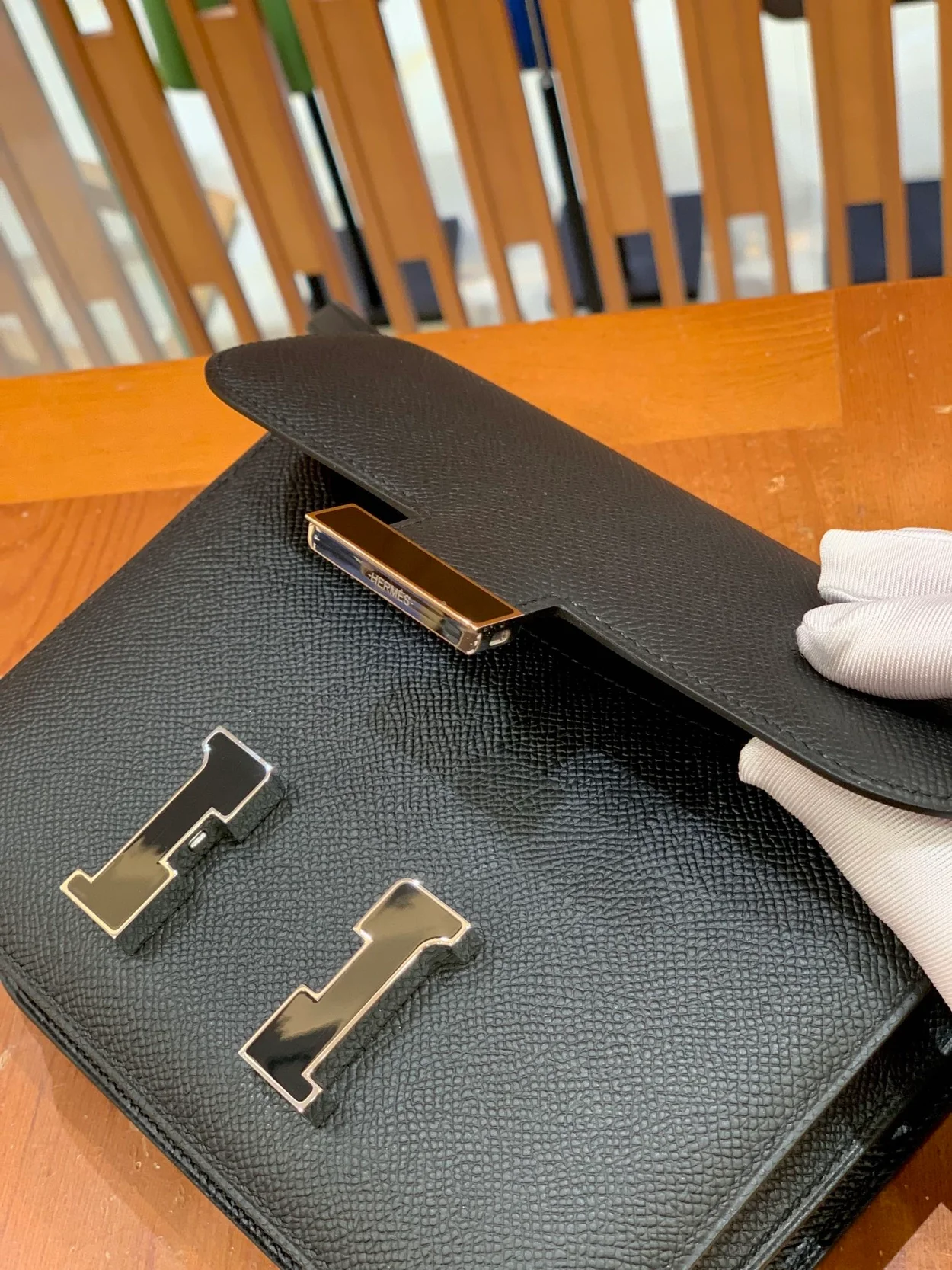 에르메스 콘스탄스 18 블랙 앱송 에나멜 인레이 버클 팔라듐 하드웨어 (100% HAND MADE)