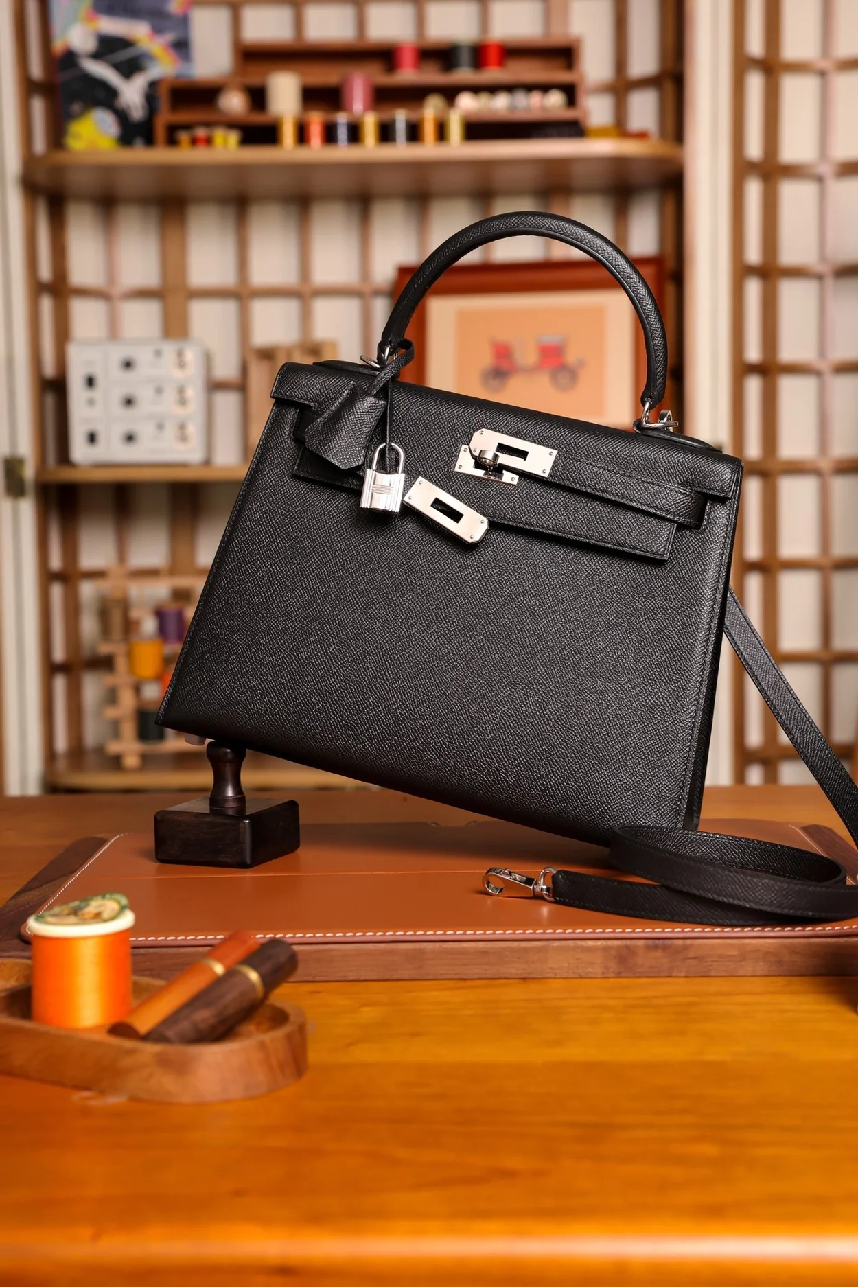 에르메스 켈리 28 셀리에 블랙 실버 하드웨어 (100% HAND MADE)