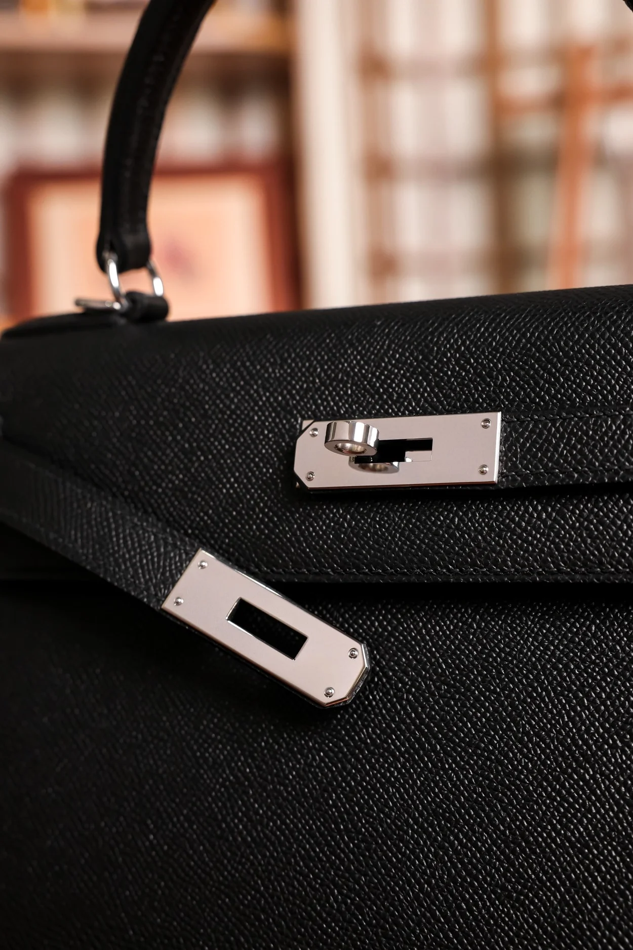 에르메스 켈리 28 셀리에 블랙 실버 하드웨어 (100% HAND MADE)