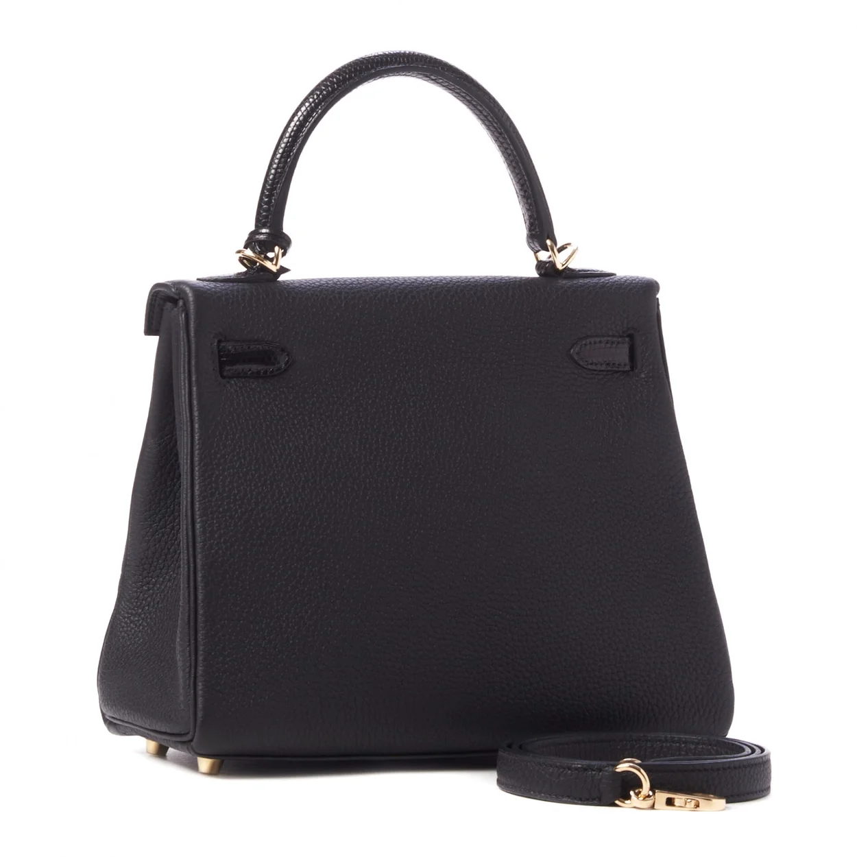 에르메스 켈리 25 르투르네 블랙 & 리자드 스트랩 골드 하드웨어 (100% HAND MADE)