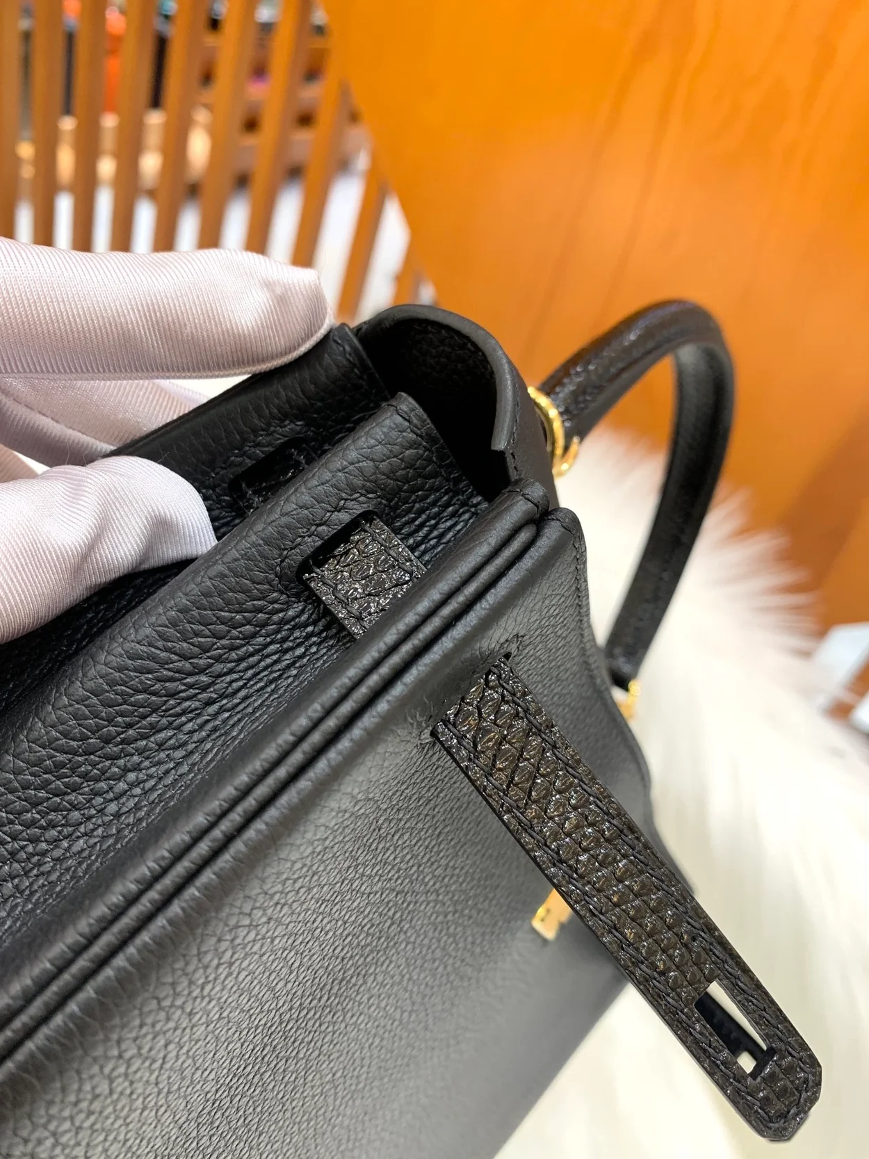 에르메스 켈리 25 르투르네 블랙 & 리자드 스트랩 골드 하드웨어 (100% HAND MADE)