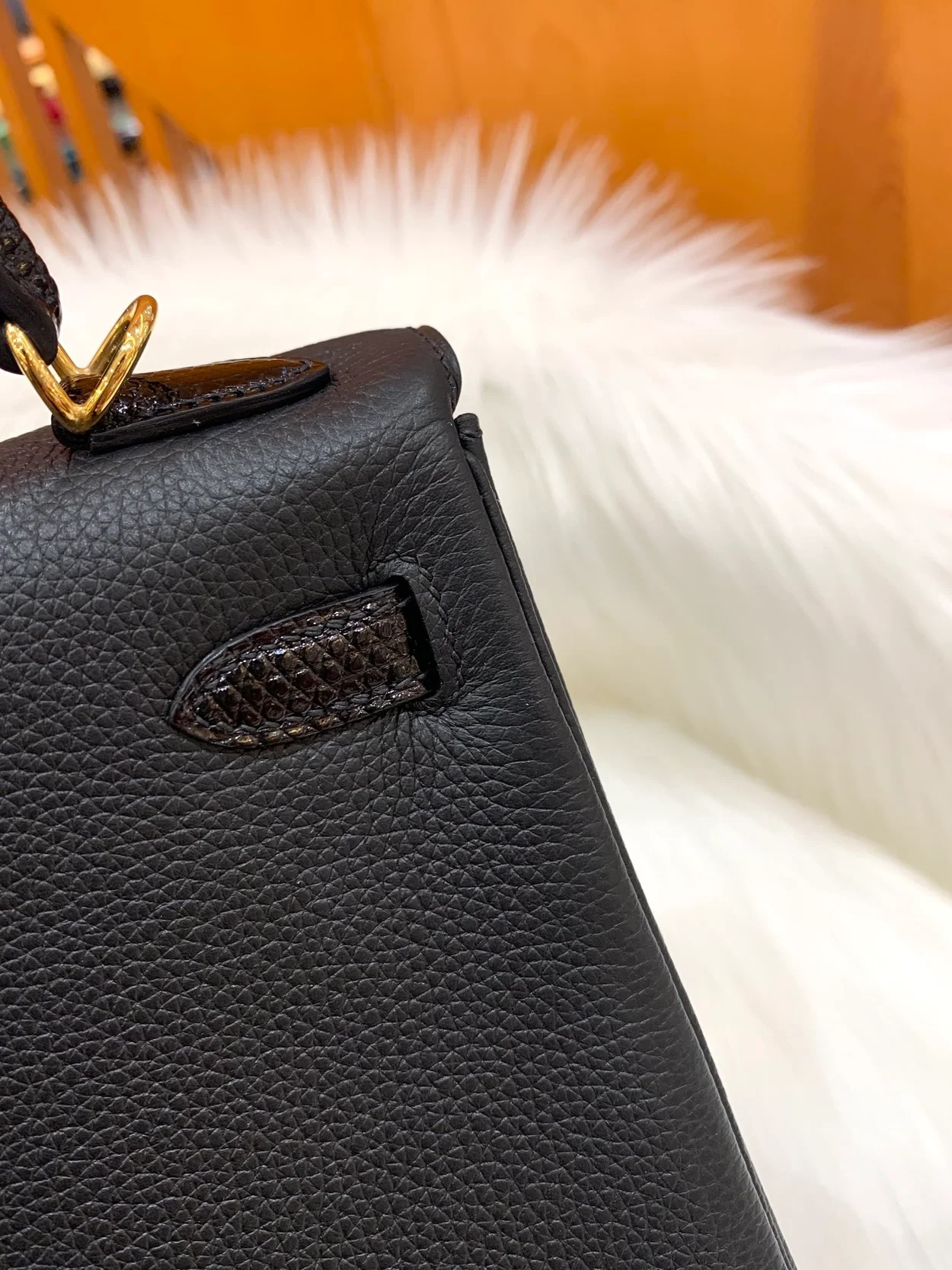 에르메스 켈리 25 르투르네 블랙 & 리자드 스트랩 골드 하드웨어 (100% HAND MADE)