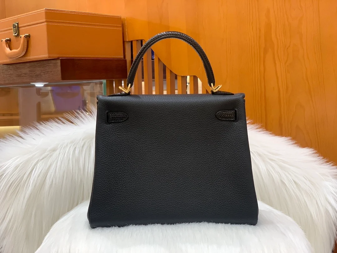 에르메스 켈리 25 르투르네 블랙 & 리자드 스트랩 골드 하드웨어 (100% HAND MADE)