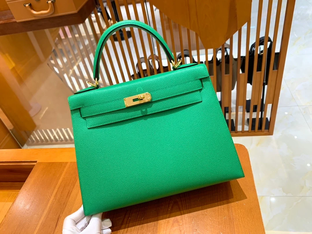에르메스 켈리 28 셀리에 뱀부 그린 골드 하드웨어 (100% HAND MADE)