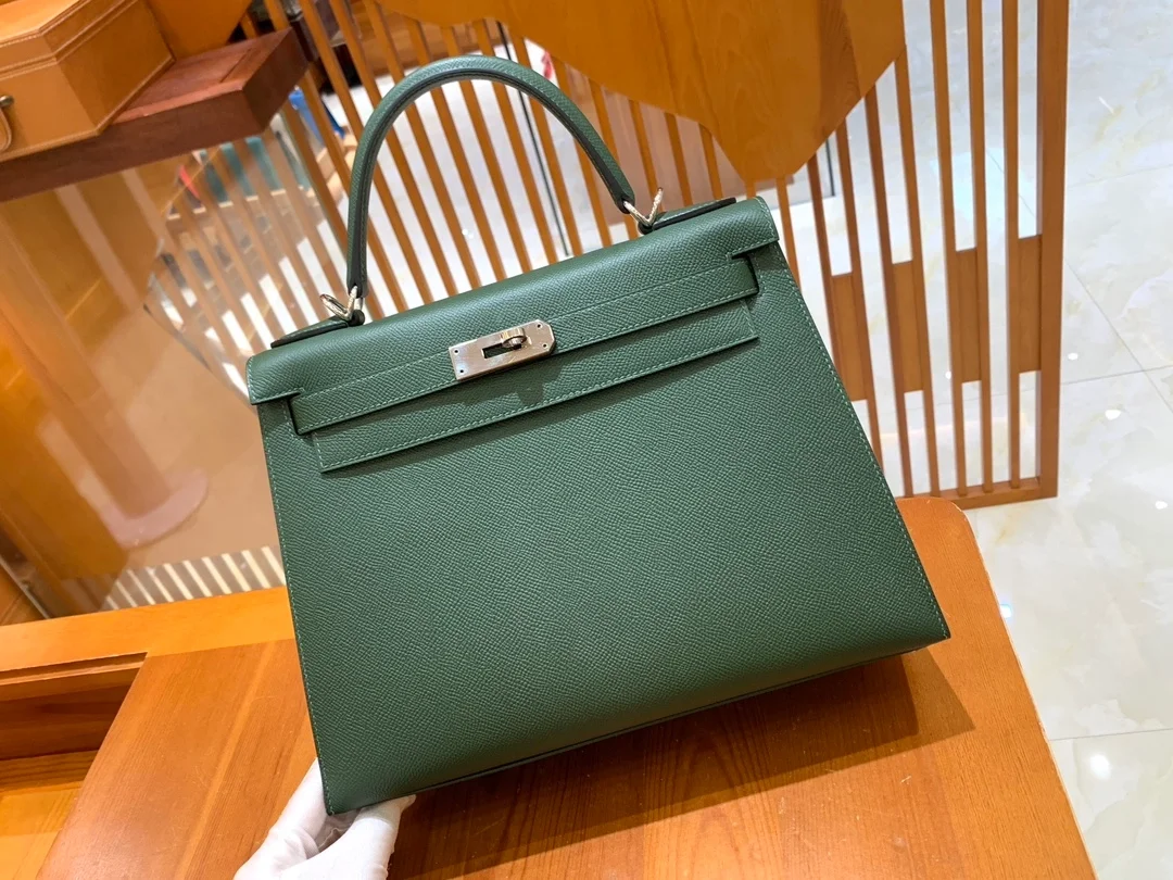 에르메스 켈리 28 셀리에 브리티시 그린 실버 하드웨어 (100% HAND MADE)