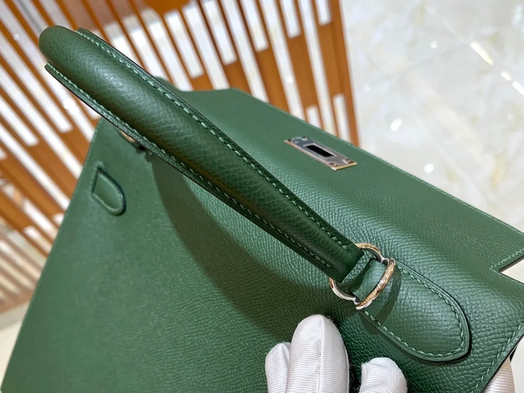 에르메스 켈리 28 셀리에 브리티시 그린 실버 하드웨어 (100% HAND MADE)