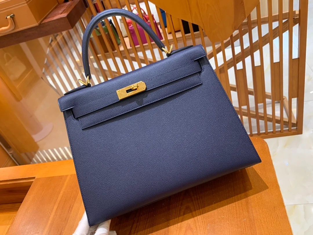 에르메스 켈리 28 셀리에 사파이어 블루 골드 하드웨어 (100% HAND MADE)