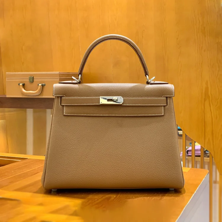 에르메스 켈리 28 르투르네 골드 브라운 실버 하드웨어 (100% HAND MADE)