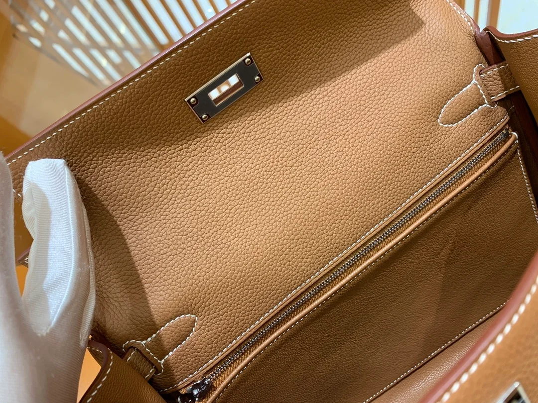 에르메스 켈리 28 르투르네 골드 브라운 실버 하드웨어 (100% HAND MADE)