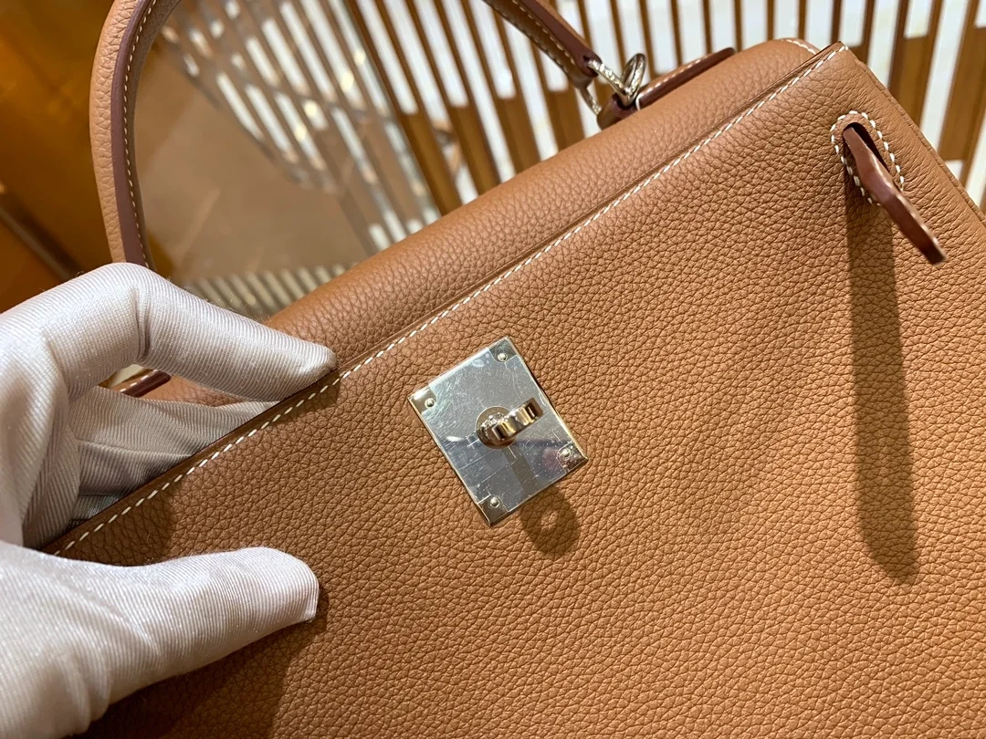 에르메스 켈리 28 르투르네 골드 브라운 실버 하드웨어 (100% HAND MADE)