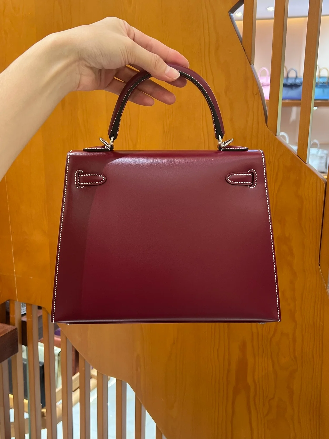 에르메스 켈리 25 셀리에 박스 브리드 레드 실버 하드웨어 (100% HAND MADE)