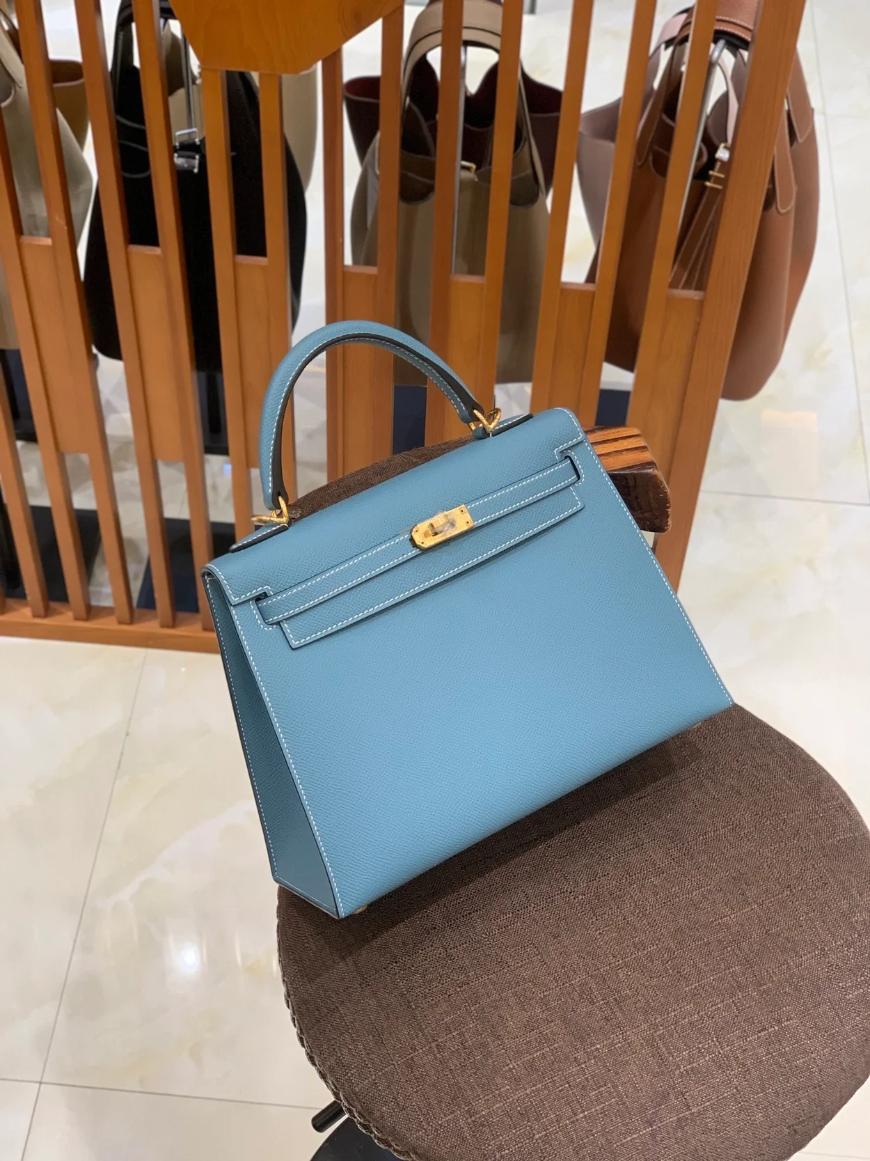 에르메스 켈리 25 셀리에 데님 블루 골드 하드웨어 (100% HAND MADE)