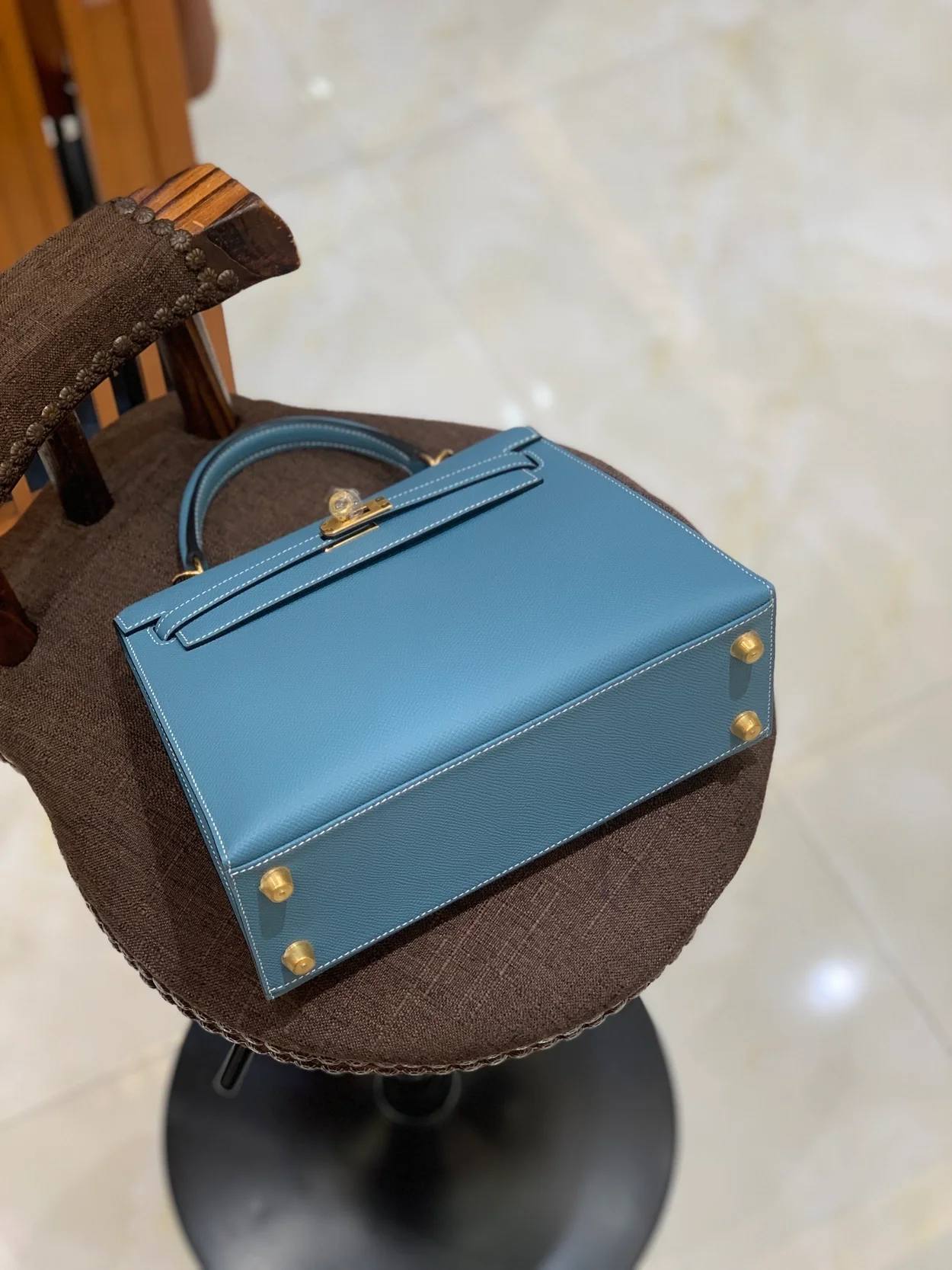 에르메스 켈리 25 셀리에 데님 블루 골드 하드웨어 (100% HAND MADE)