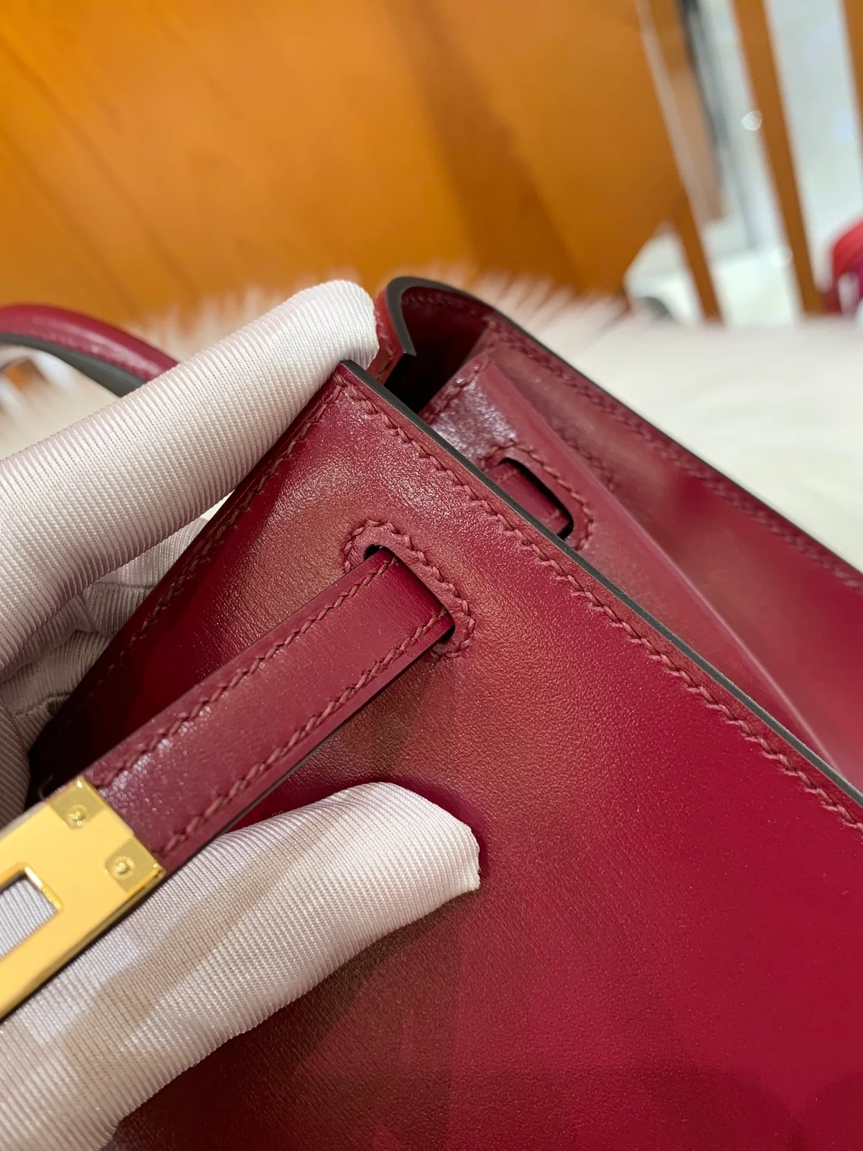 에르메스 켈리 25 셀리에 박스 레트로 레드 골드 하드웨어 (100% HAND MADE)