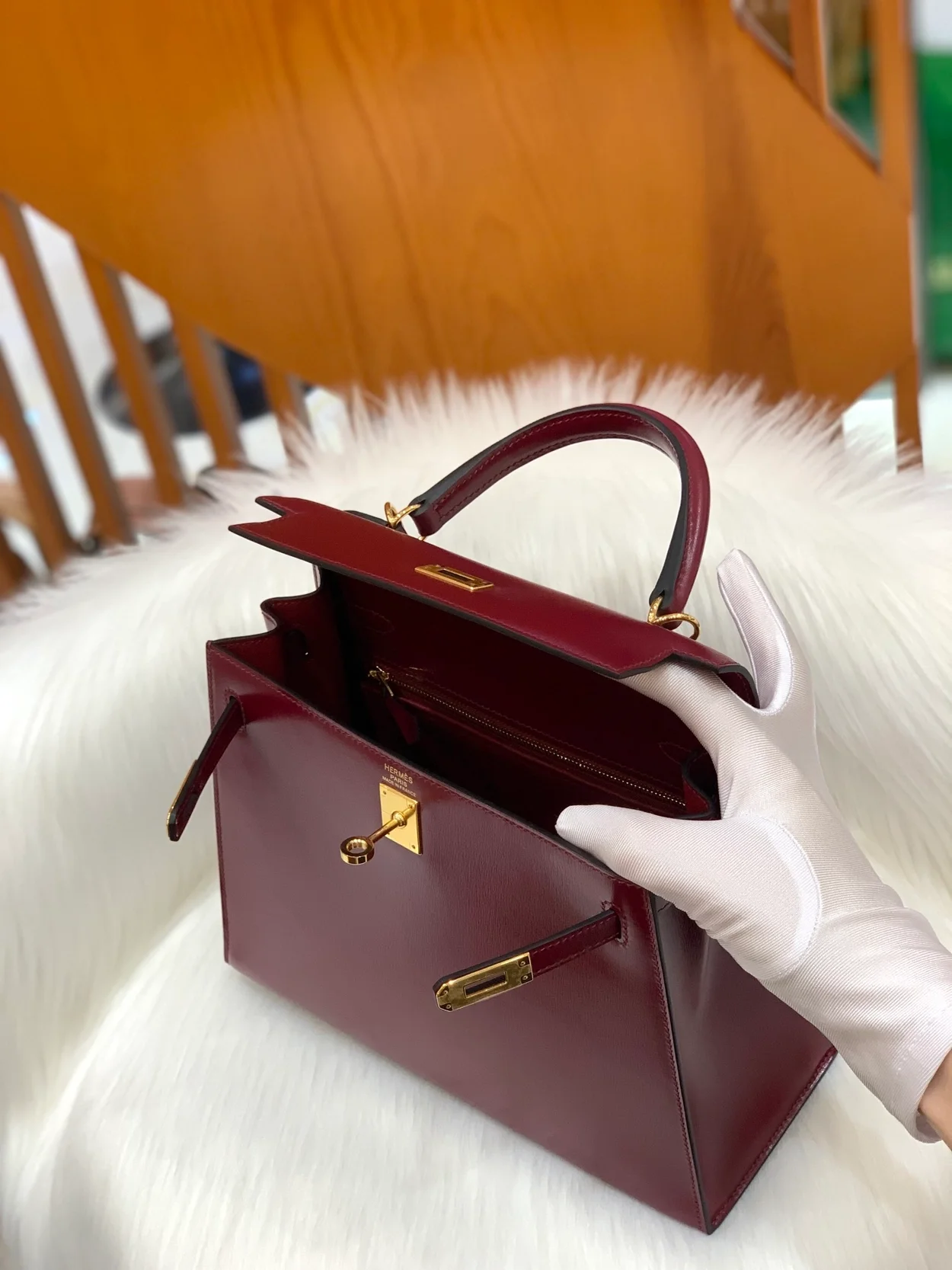 에르메스 켈리 25 셀리에 박스 레트로 레드 골드 하드웨어 (100% HAND MADE)