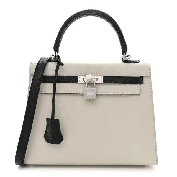 에르메스 켈리 25 셀리에 밀크 화이트 앤 블랙 실버 하드웨어 (100% HAND MADE)