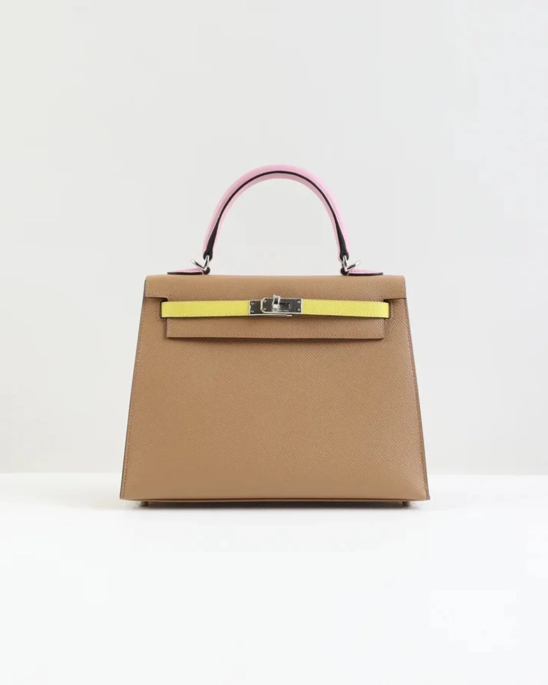 에르메스 켈리 25 셀리에 트리컬러 (라임/차이/모브) 실버 하드웨어 (100% HAND MADE)