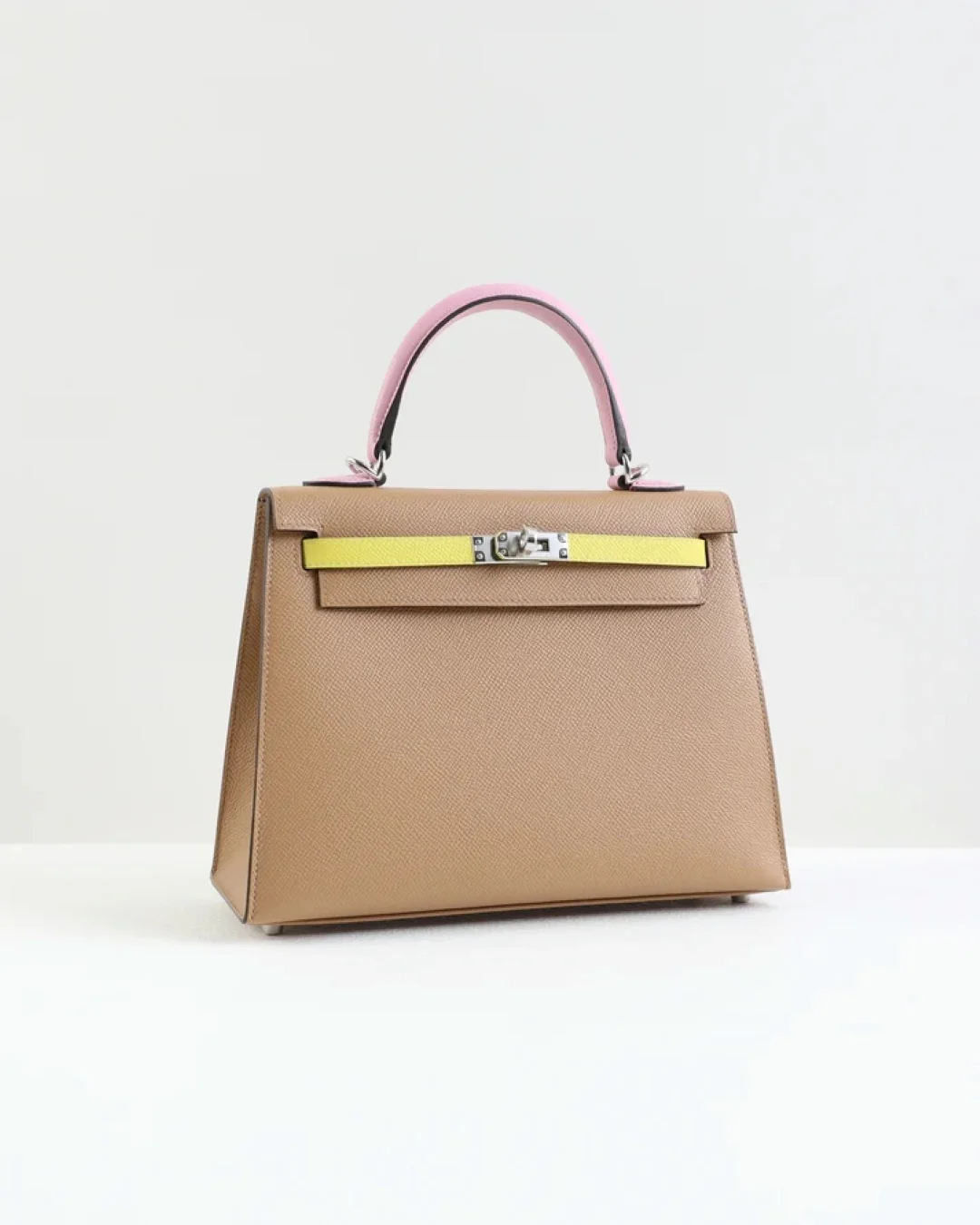 에르메스 켈리 25 셀리에 트리컬러 (라임/차이/모브) 실버 하드웨어 (100% HAND MADE)