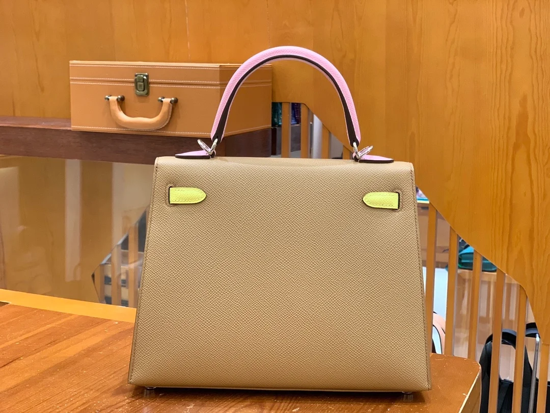 에르메스 켈리 25 셀리에 트리컬러 (라임/차이/모브) 실버 하드웨어 (100% HAND MADE)