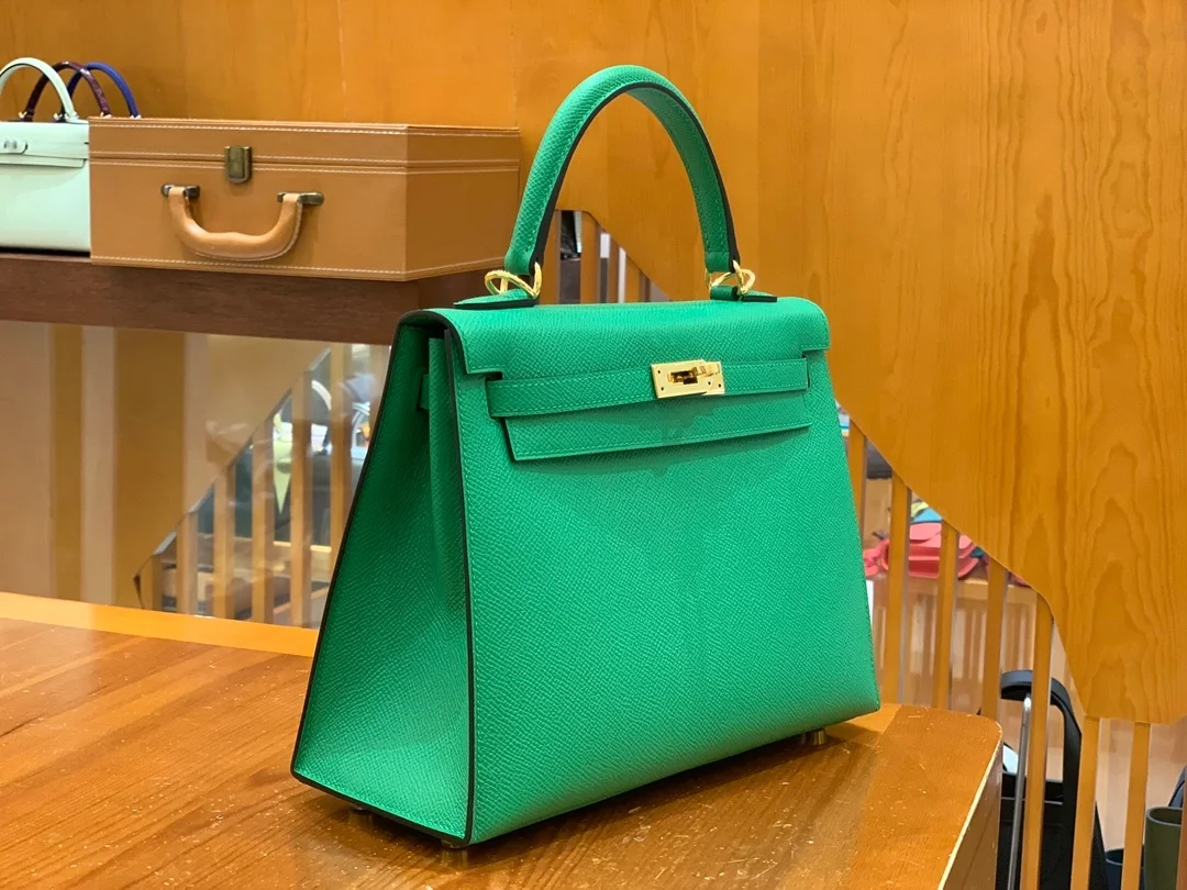 에르메스 켈리 25 셀리에 대나무 그린 골드 하드웨어 (100% HAND MADE)