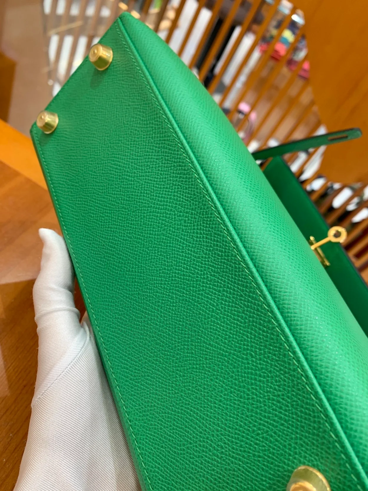에르메스 켈리 25 셀리에 대나무 그린 골드 하드웨어 (100% HAND MADE)