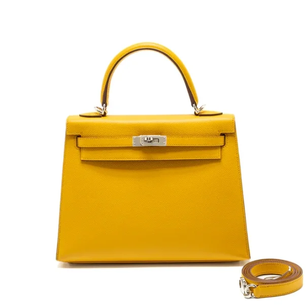 에르메스 켈리 25 셀리에 엠버 옐로우 실버 하드웨어 (100% HAND MADE)