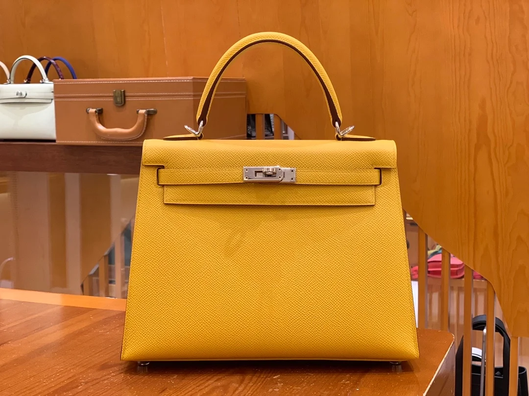 에르메스 켈리 25 셀리에 엠버 옐로우 실버 하드웨어 (100% HAND MADE)