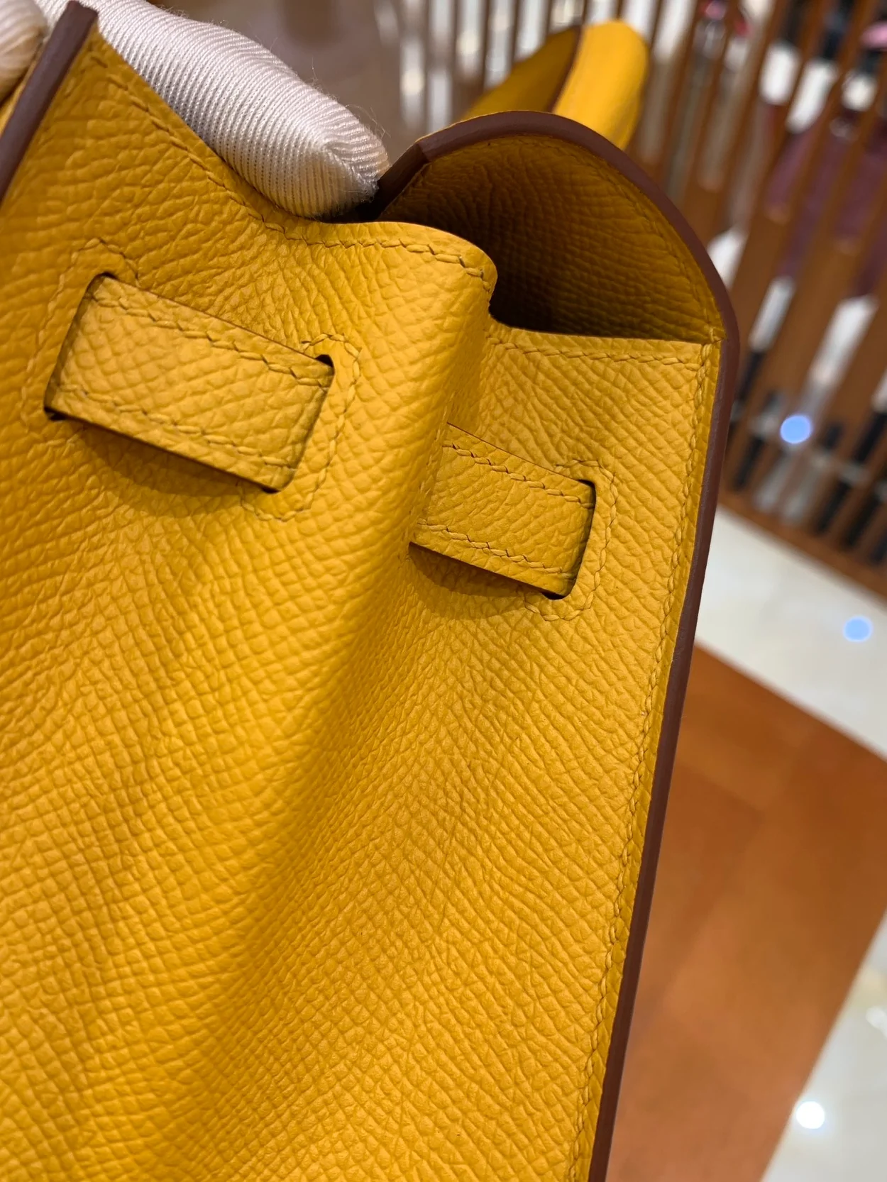 에르메스 켈리 25 셀리에 엠버 옐로우 실버 하드웨어 (100% HAND MADE)