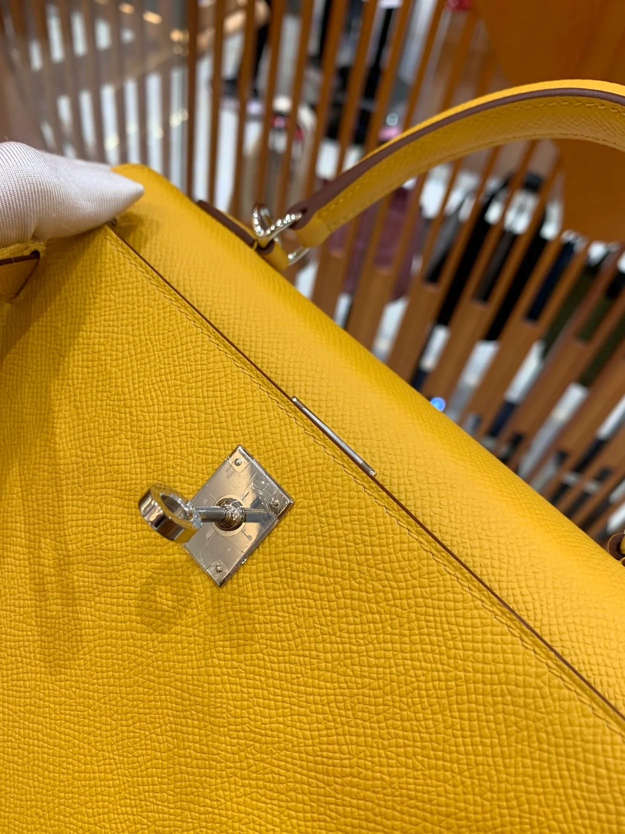 에르메스 켈리 25 셀리에 엠버 옐로우 실버 하드웨어 (100% HAND MADE)