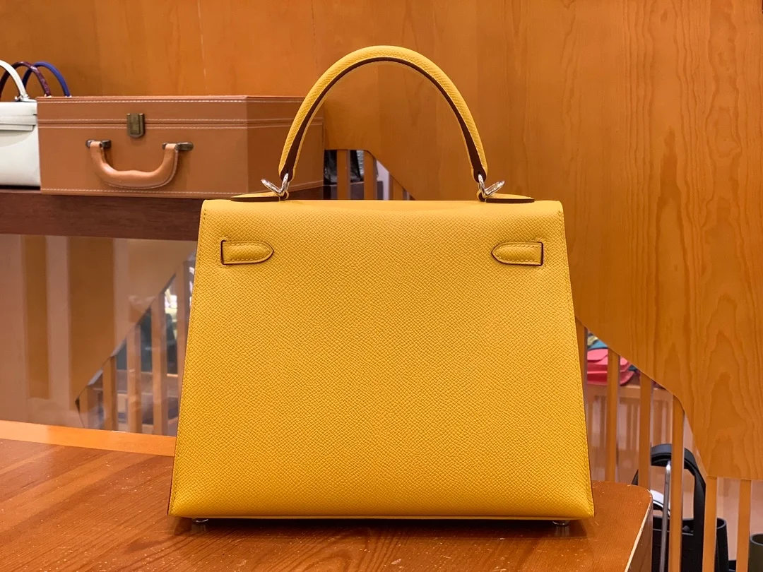 에르메스 켈리 25 셀리에 엠버 옐로우 실버 하드웨어 (100% HAND MADE)