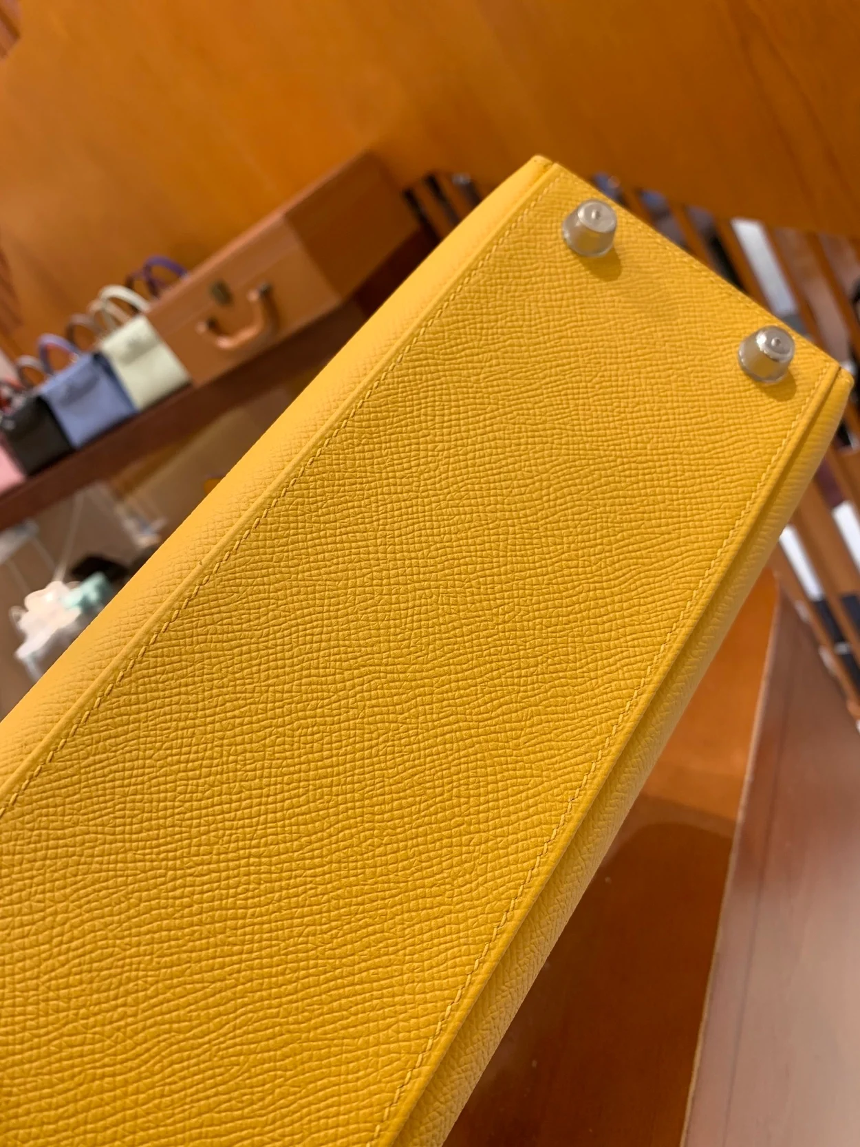 에르메스 켈리 25 셀리에 엠버 옐로우 실버 하드웨어 (100% HAND MADE)