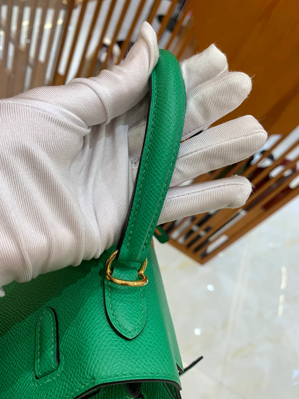 에르메스 켈리 25 셀리에 뱀부 그린 골드 하드웨어 (100% HAND MADE)