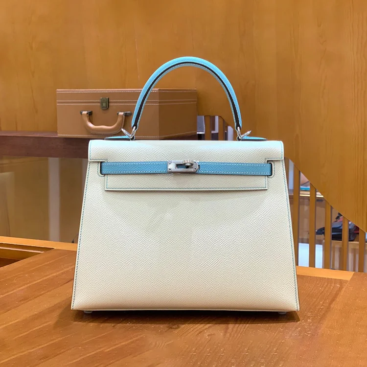 에르메스 켈리 25 셀리에 화이트 마카롱 실버 하드웨어 (100% HAND MADE)