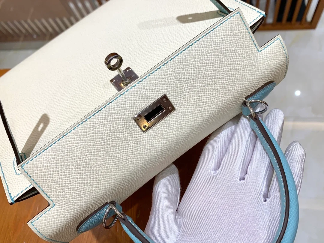 에르메스 켈리 25 셀리에 화이트 마카롱 실버 하드웨어 (100% HAND MADE)