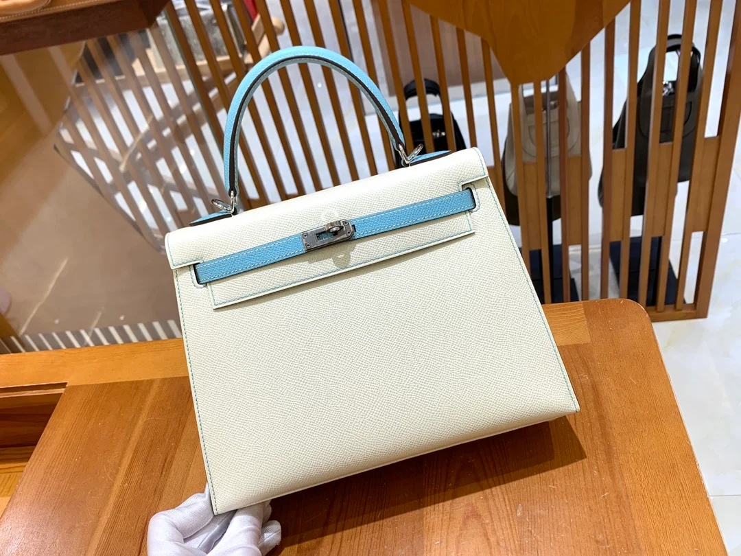 에르메스 켈리 25 셀리에 화이트 마카롱 실버 하드웨어 (100% HAND MADE)