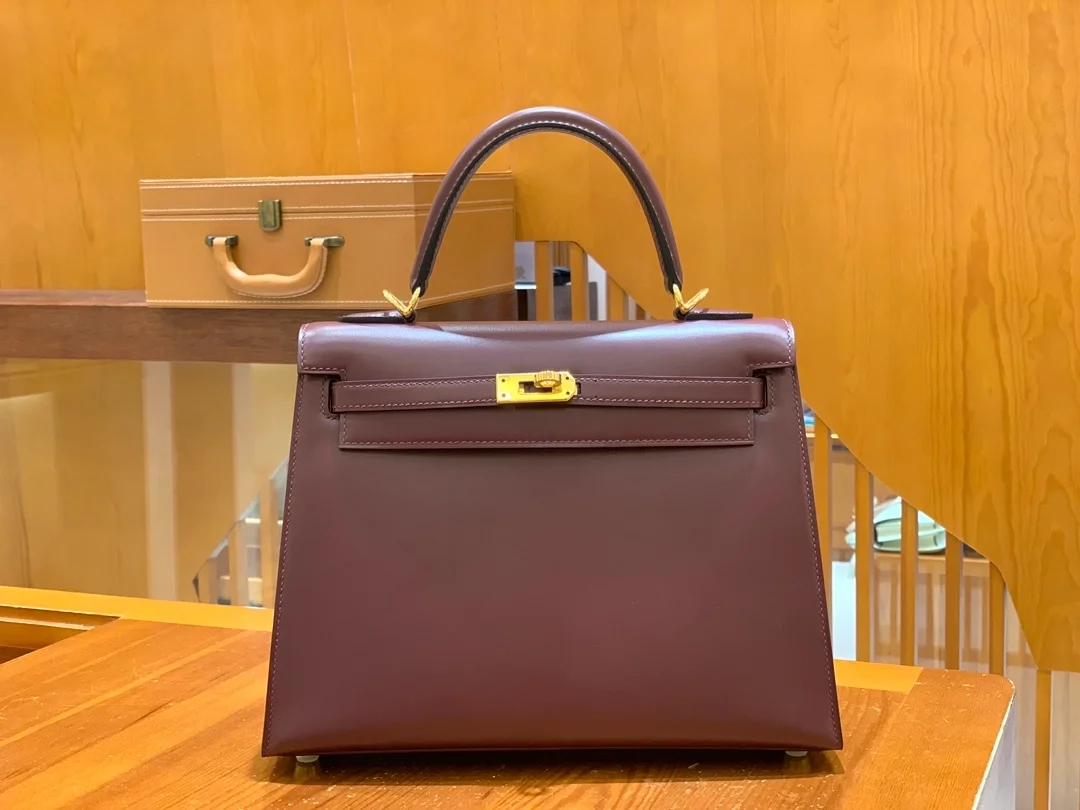 에르메스 켈리 25 셀리에 박스 와인 레드 골드 하드웨어 (100% HAND MADE)