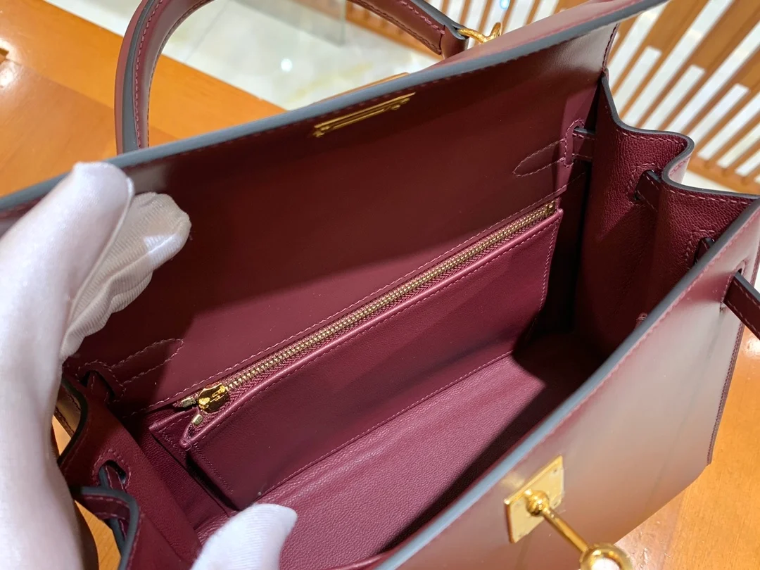 에르메스 켈리 25 셀리에 박스 와인 레드 골드 하드웨어 (100% HAND MADE)