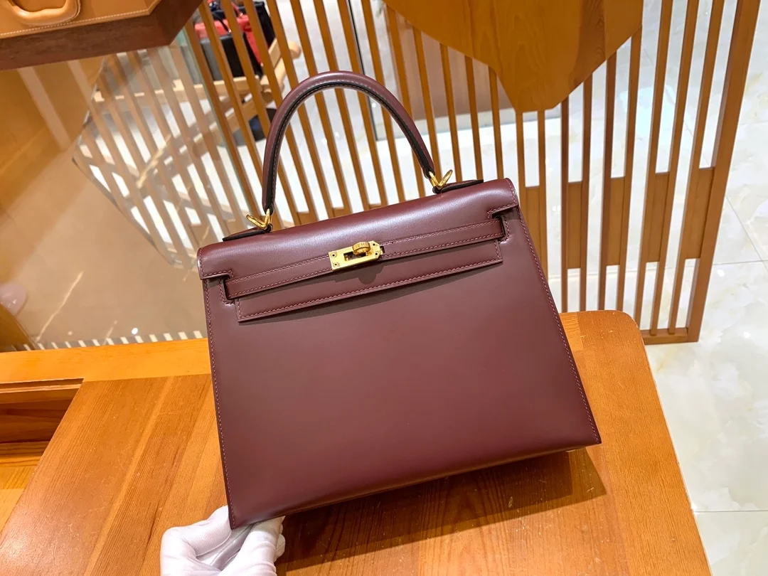 에르메스 켈리 25 셀리에 박스 와인 레드 골드 하드웨어 (100% HAND MADE)