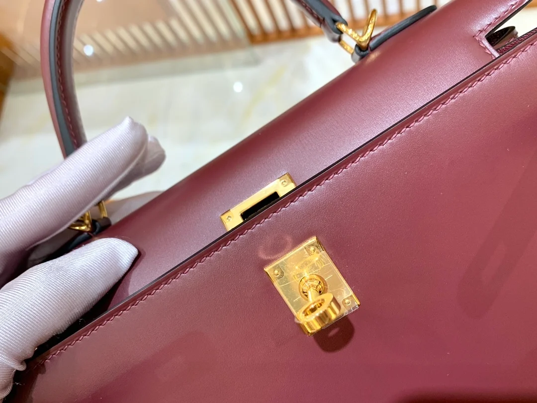 에르메스 켈리 25 셀리에 박스 와인 레드 골드 하드웨어 (100% HAND MADE)