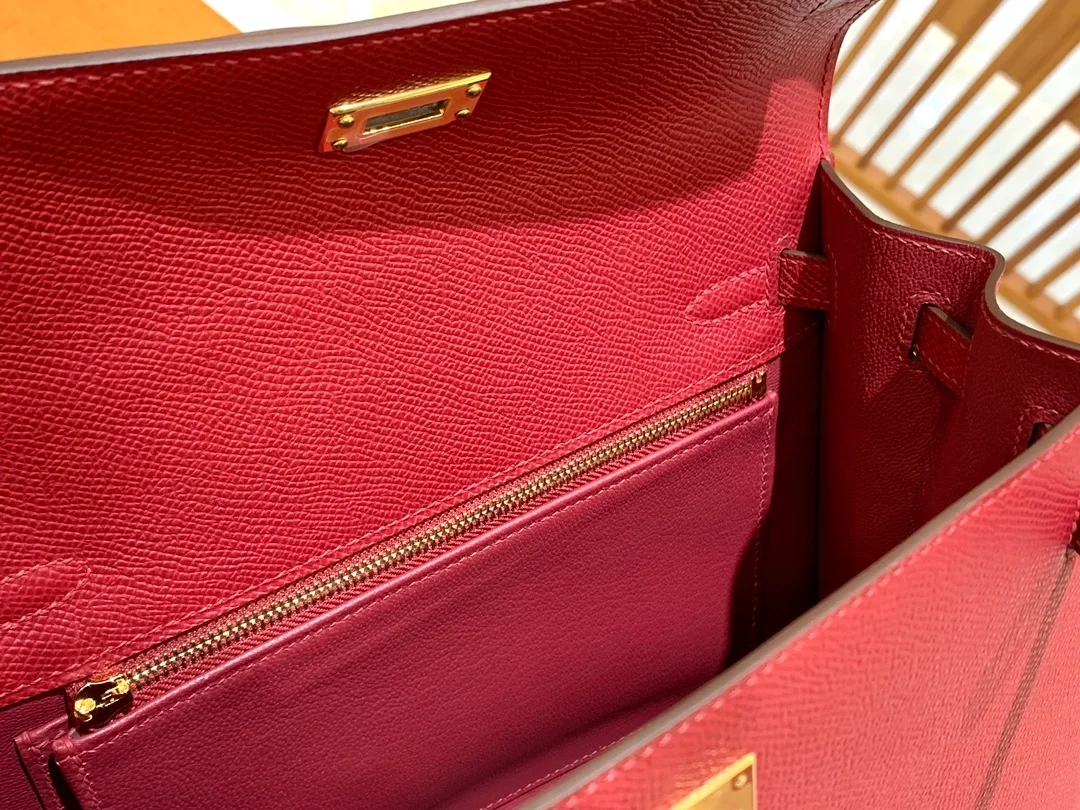 에르메스 켈리 25 셀리에 가넷 레드 골드 하드웨어 (100% HAND MADE)