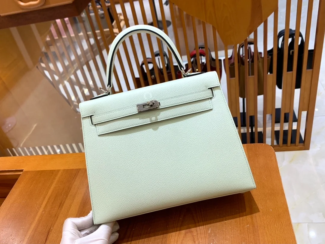 에르메스 켈리 25 셀리에 버블 그린 실버 하드웨어 (100% HAND MADE)