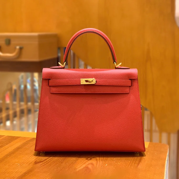 에르메스 켈리 25 셀리에 플래그 레드 골드 하드웨어 (100% HAND MADE)